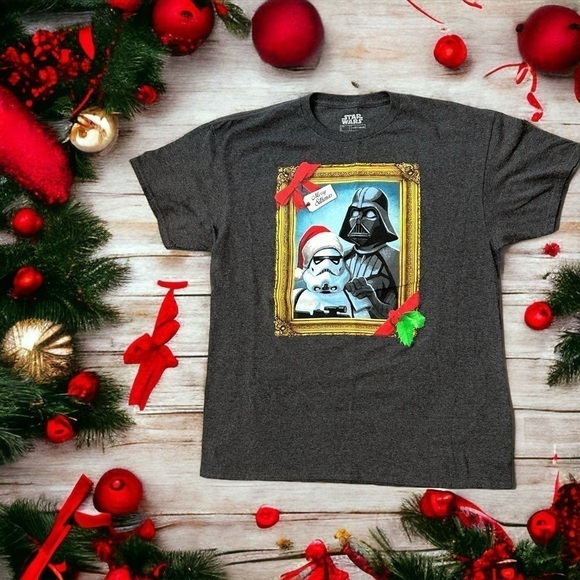 Star Wars Christmas Darth Vader Dark Gray Merry Sithmas Short Sleeve T-Shirt - Picture 2 of 4